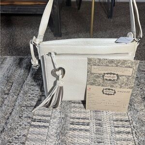 Brighton Cream Crossbody Bag with Heart Tassel Charm